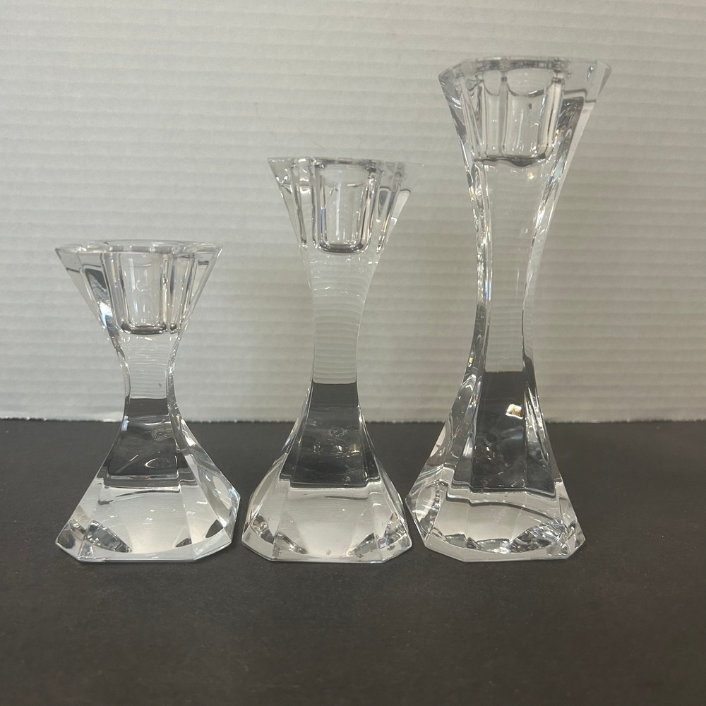 Villeroy &‎ Boch Candlestick Set Clear Lead Crystal Graduated Trio